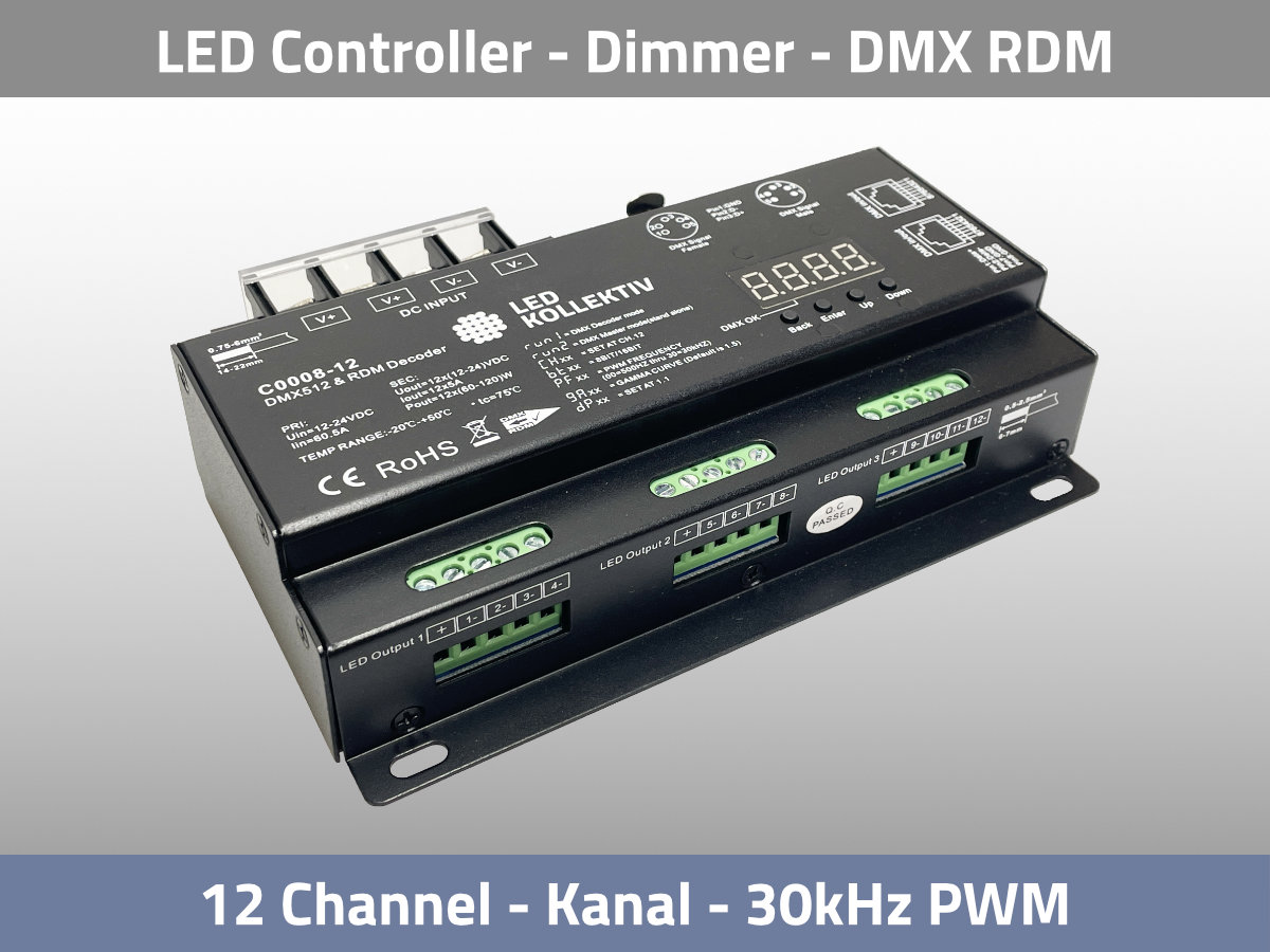 LED Dimmer 30kHz flickerfrei DMX RDM 12 Kanal