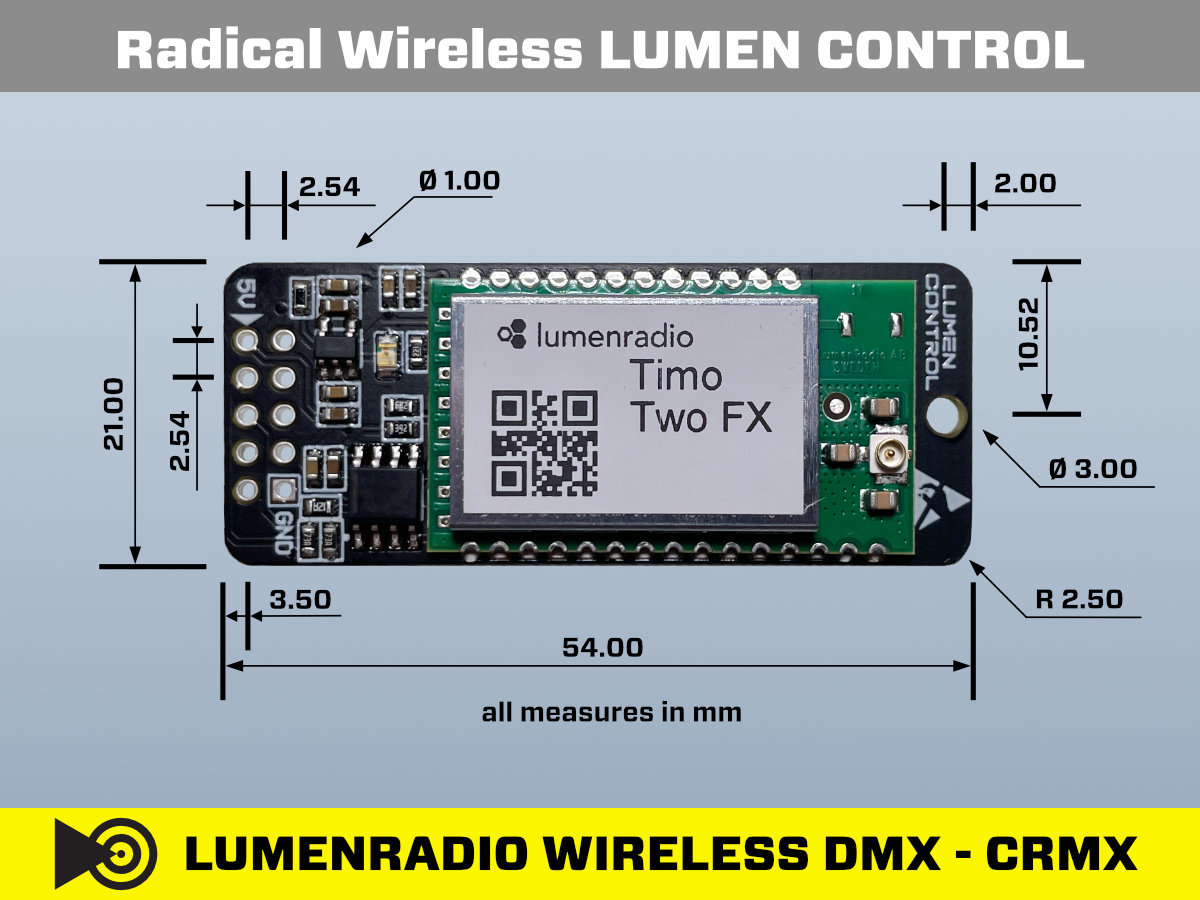 LUMEN CONTROL WIreless DMX CRMX Modul Platine Dimensionen